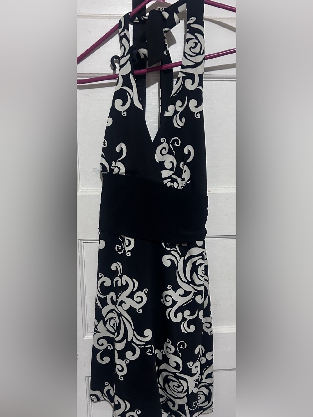 White House Black Market Black and Cream One-Shoulder Patterned Dress - Picture 1 of 3